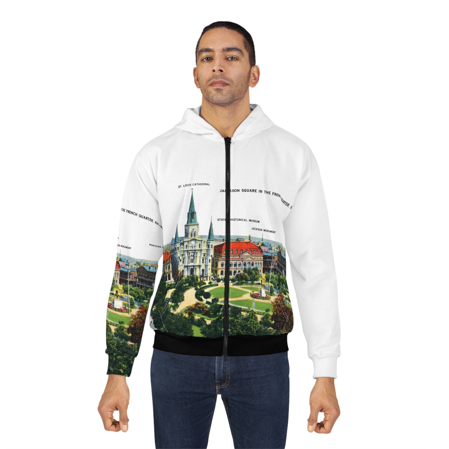 French Quarter New Orleans Zip Hoodie — Vintage Cityscape All-Over Print