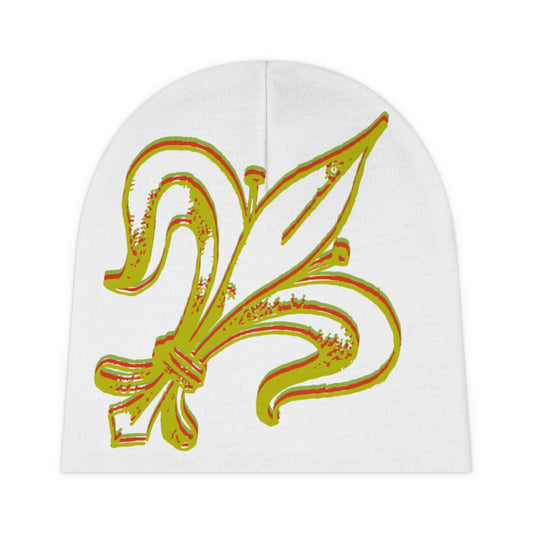 Fleur-de-Lis Baby Beanie – Gold Accent Newborn Hat