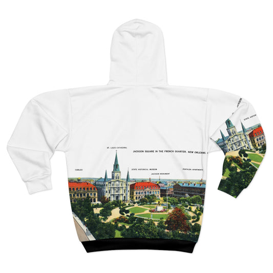 French Quarter New Orleans Zip Hoodie — Vintage Cityscape All-Over Print