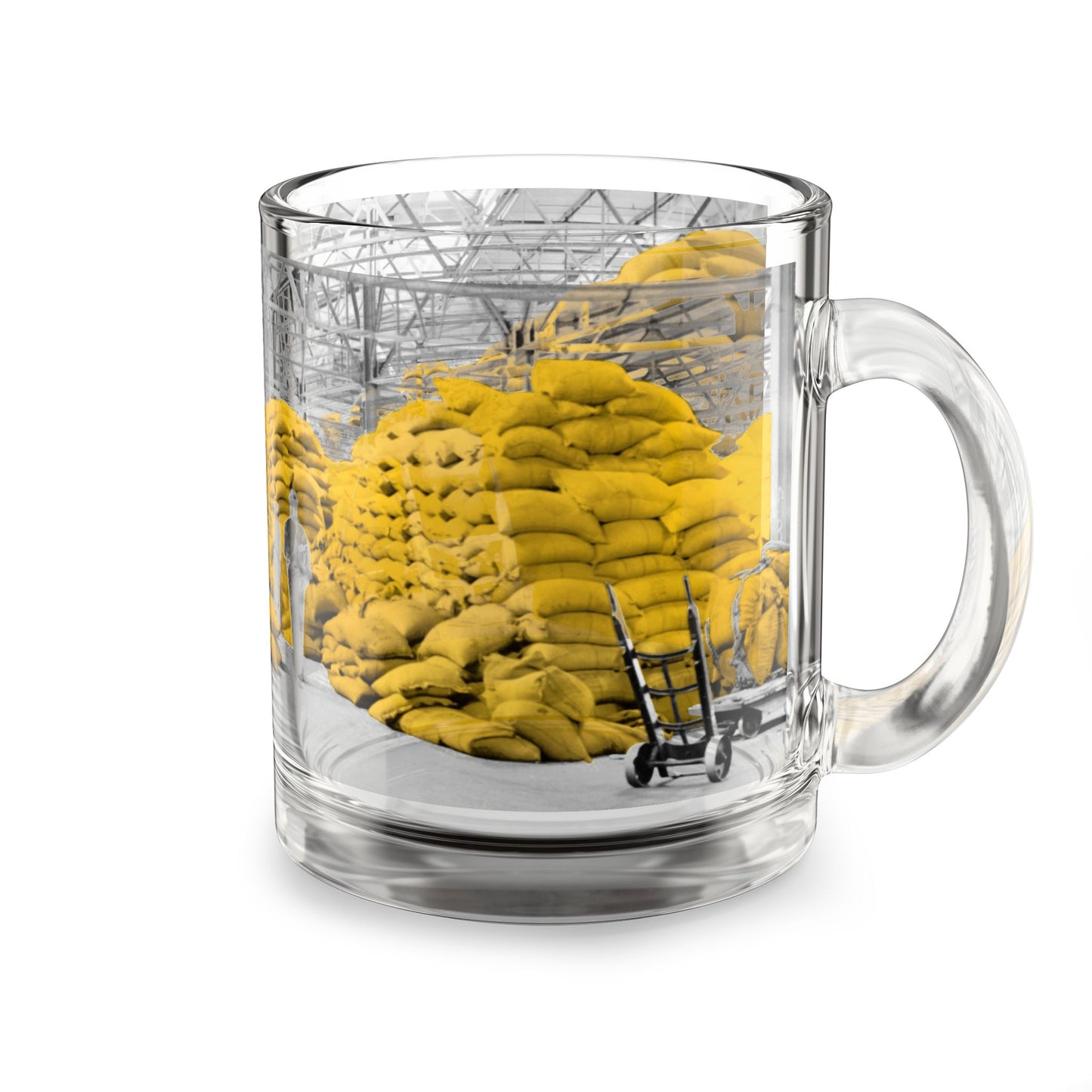 Vintage Warehouse Scene 10oz Glass Mug – Yellow Grain Sack Photo