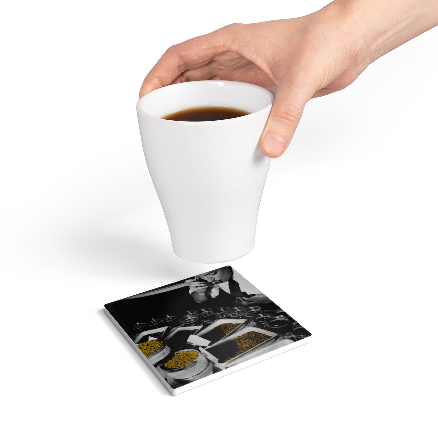Ceramic Coaster with Vintage Photo - Coffee Sampling