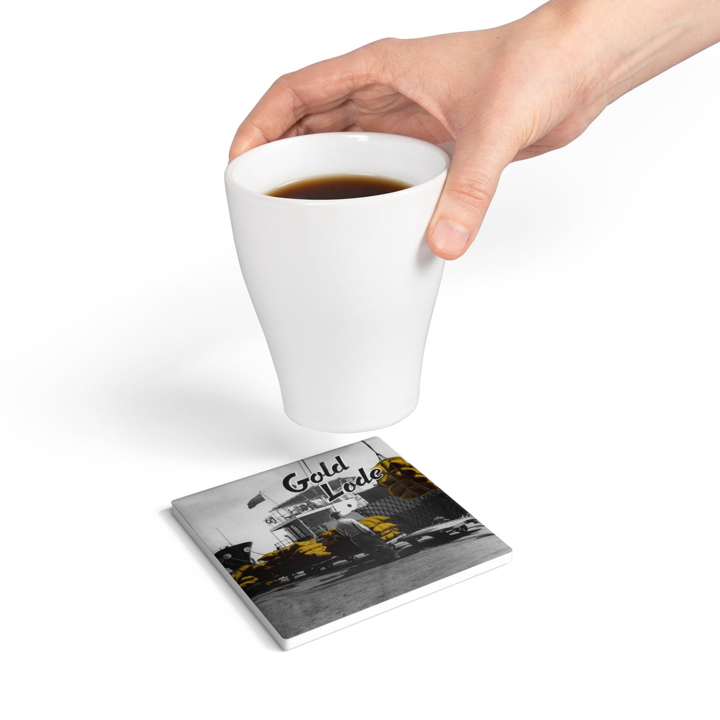 Ceramic Coaster with Vintage Photo - Coffee on the Dock, New Orleans