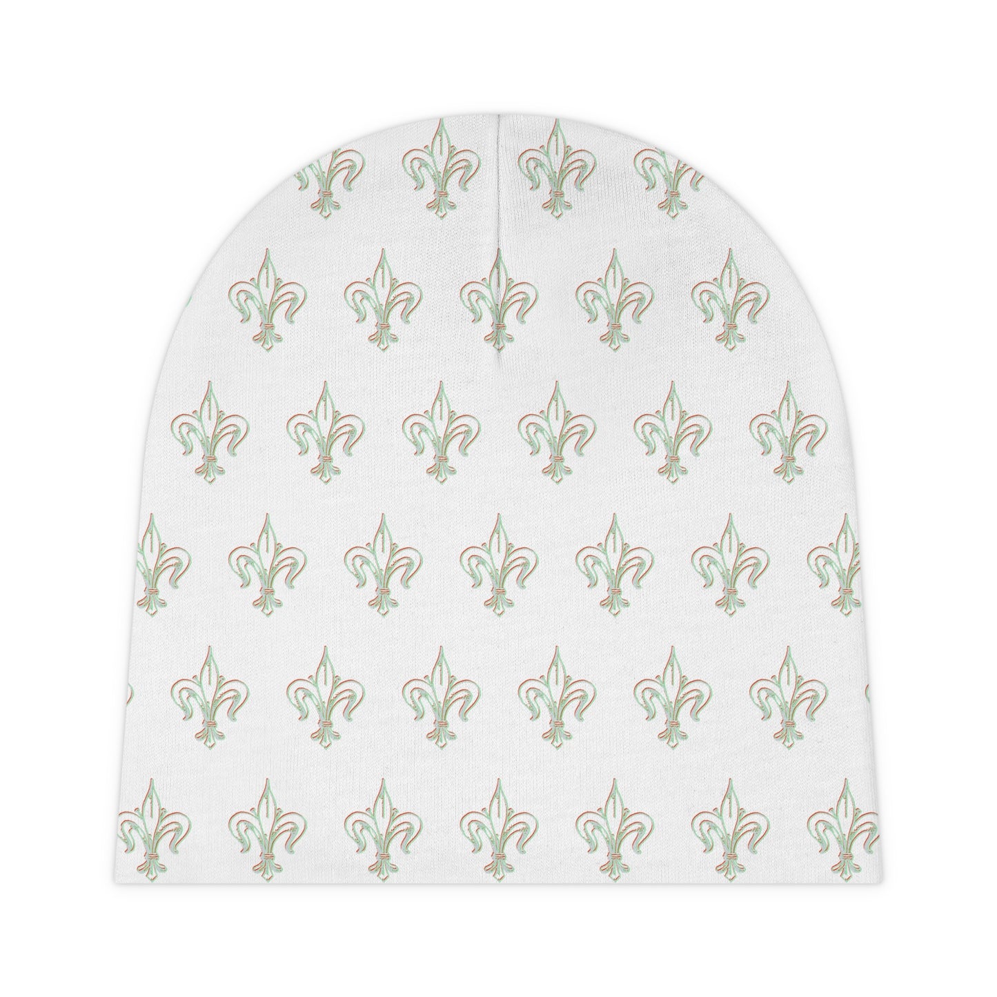Gold Fleur-de-Lis Baby Beanie — Elegant Newborn Hat, Classic Pattern