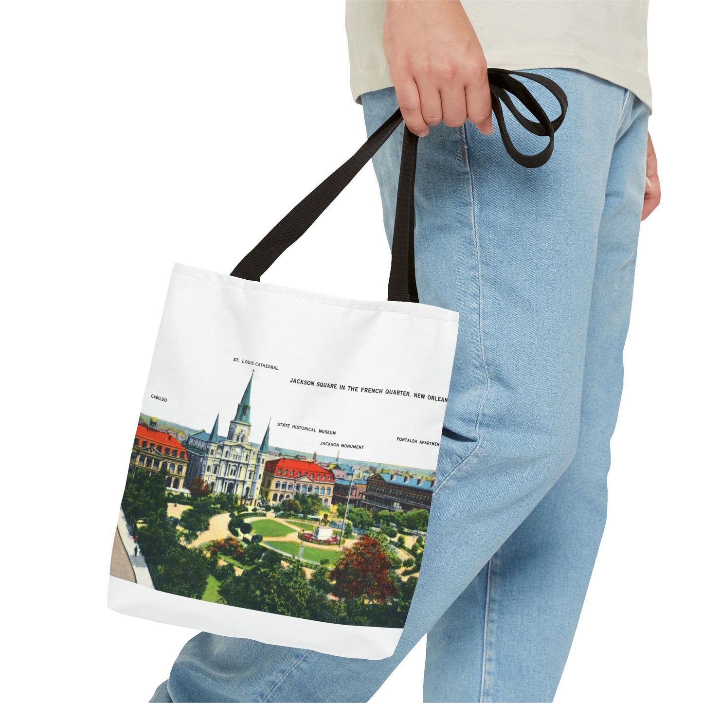Vintage French Quarter Illustrated Tote Bag — New Orleans Cathedral Scenic Bag