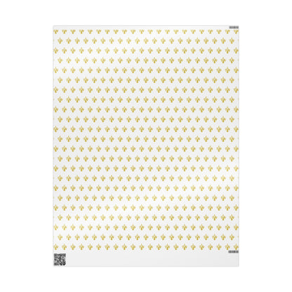 White & Gold Festive Red & Gold Fluer-de-lis Pattern Holiday Gift Wrapping Paper