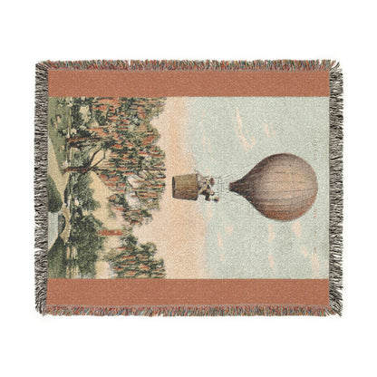 Hot Air Balloon Woven Blanket — Vintage Travel Tapestry Throw
