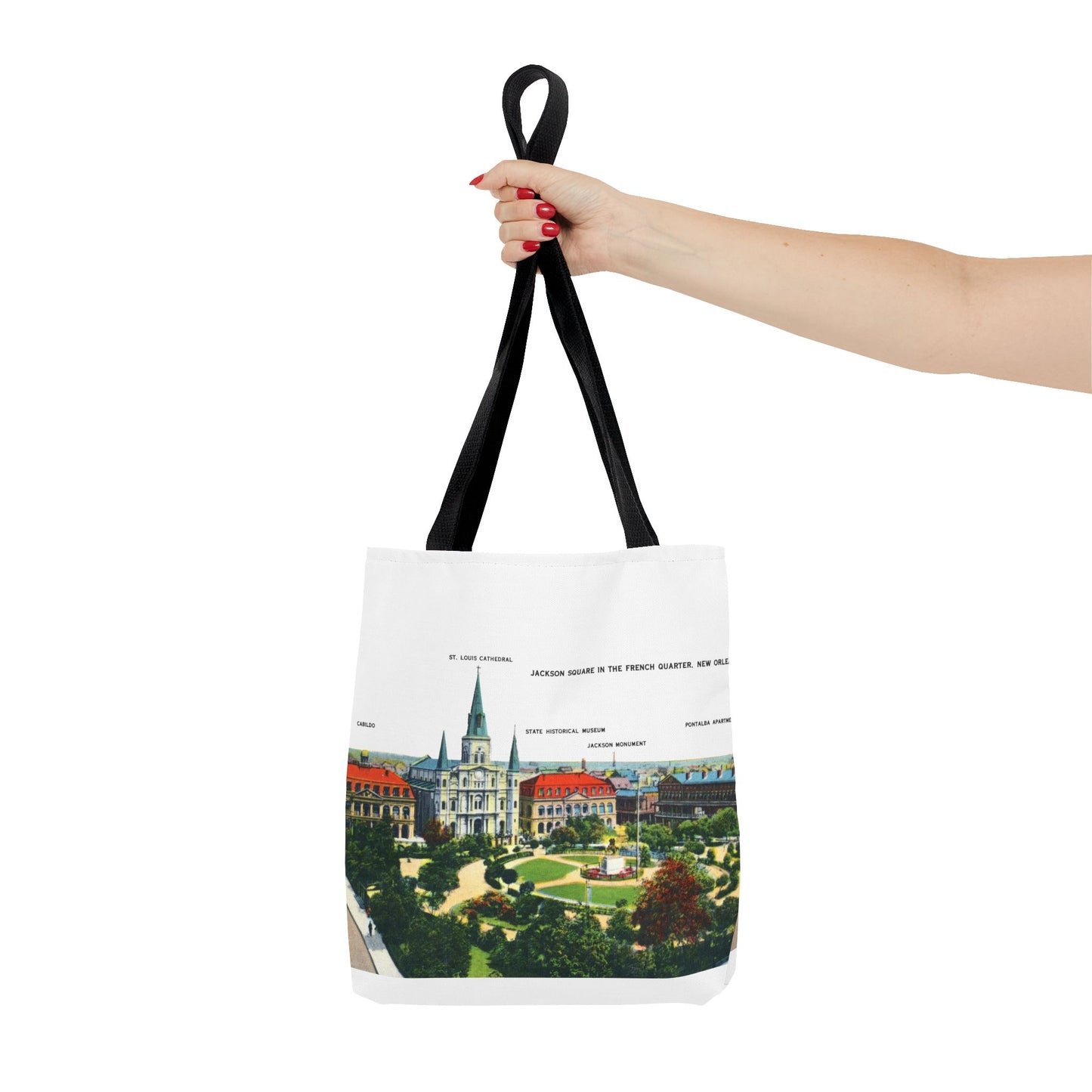 Vintage French Quarter Illustrated Tote Bag — New Orleans Cathedral Scenic Bag