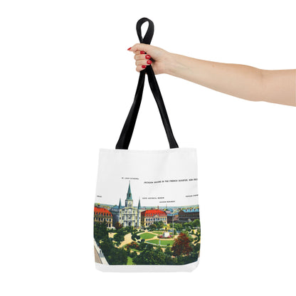 Vintage French Quarter Illustrated Tote Bag — New Orleans Cathedral Scenic Bag