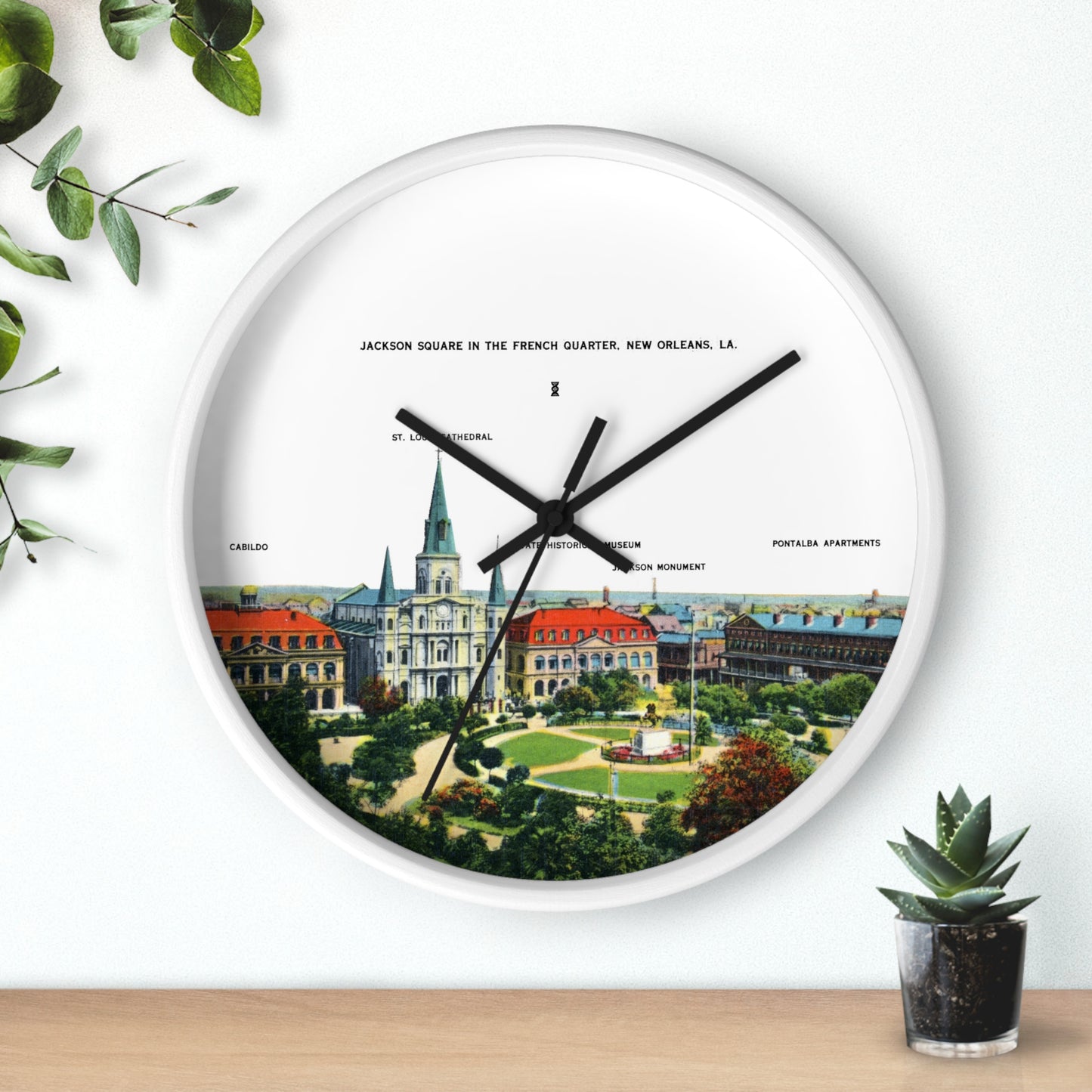Jackson Square New Orleans Wall Clock — Vintage French Quarter Scenic Clock