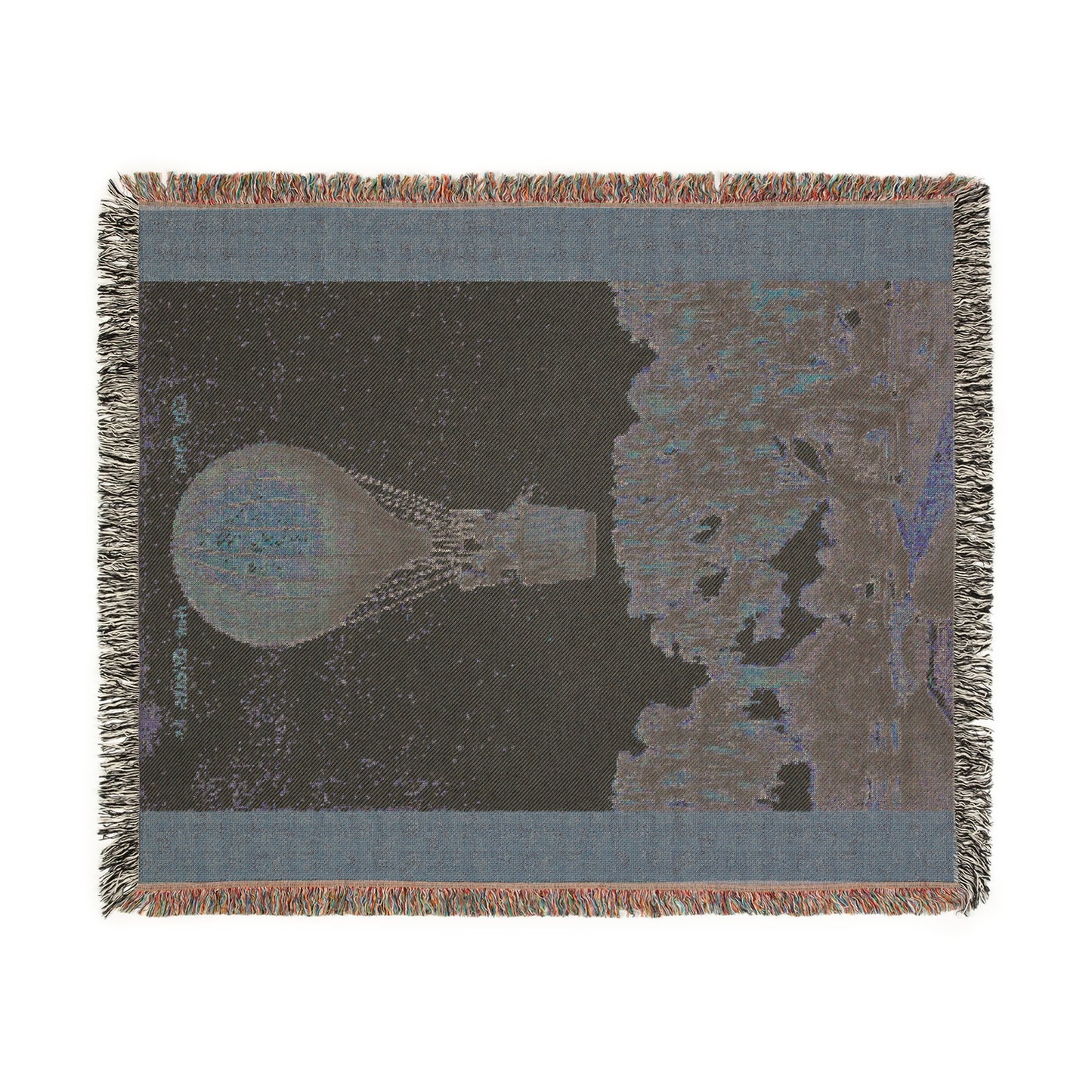 Hot Air Balloon Woven Blanket — Vintage Travel Tapestry Throw