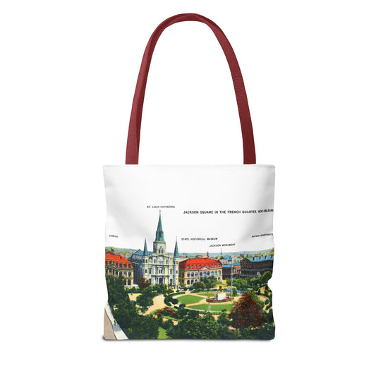 Vintage French Quarter Illustrated Tote Bag — New Orleans Cathedral Scenic Bag