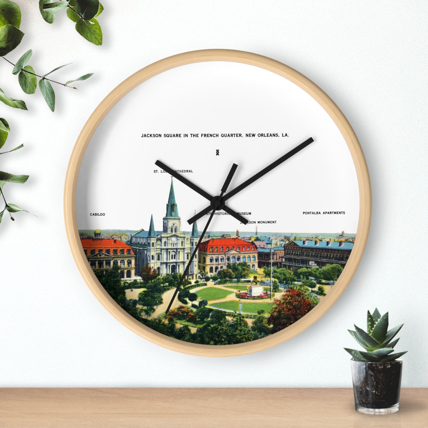 Jackson Square New Orleans Wall Clock — Vintage French Quarter Scenic Clock