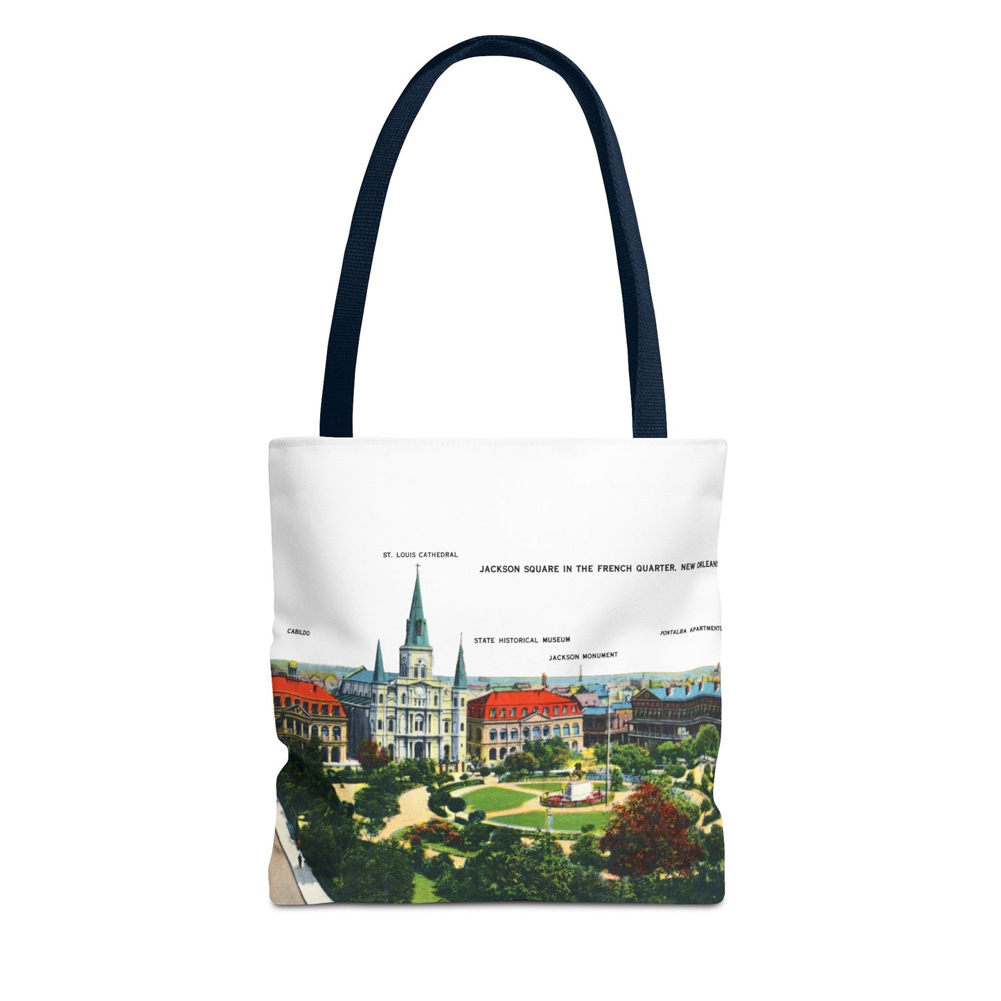 Vintage French Quarter Illustrated Tote Bag — New Orleans Cathedral Scenic Bag