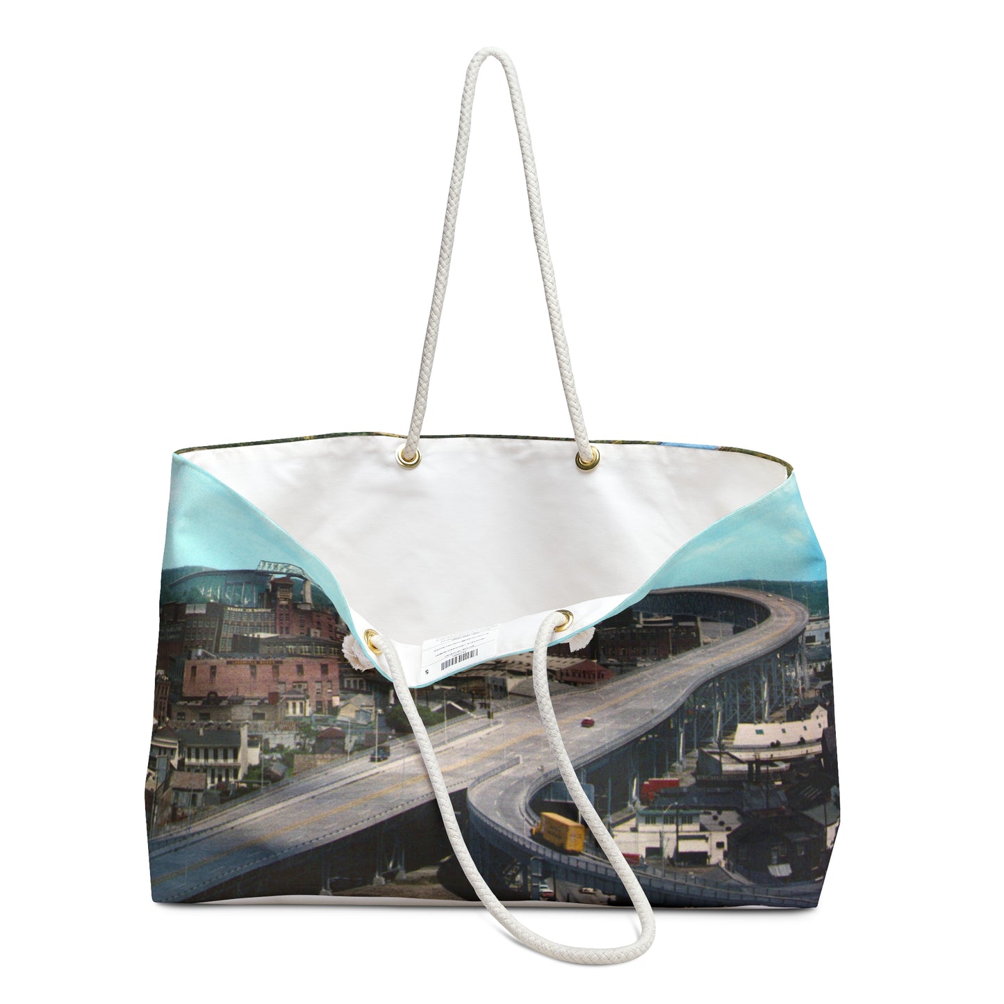 Cityscape Weekender Bag – Vintage Bridge & River Travel Tote