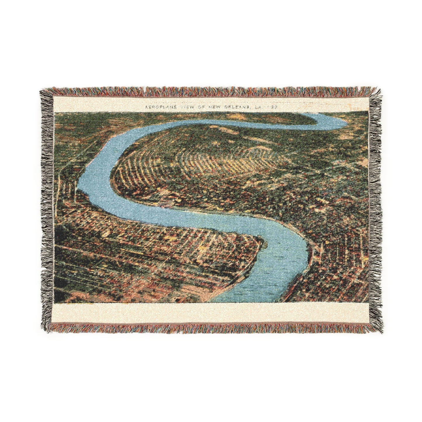 River Bend Woven Blanket — Scenic Curved River Tapestry Throw