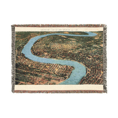 River Bend Woven Blanket — Scenic Curved River Tapestry Throw
