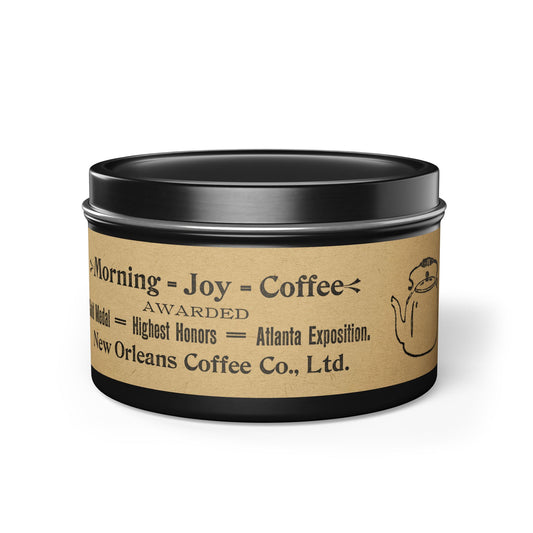Morning Joy - coffee scented candle with vintage New Orleans newspaper art
