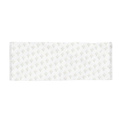 Lightweight White Scarf with Subtle Green Floral Print – Soft Summer Wrap