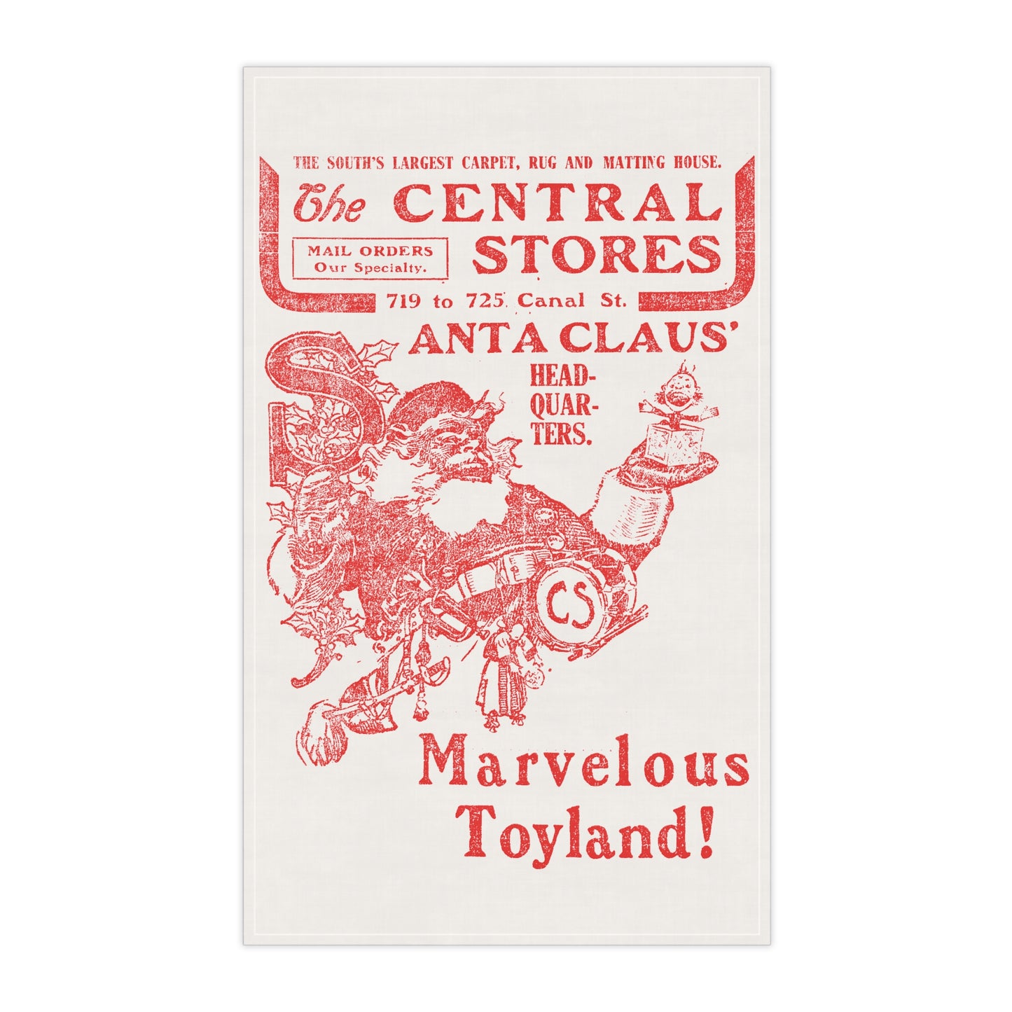 Santa Claus Marvelous Toyland Tea Pot Tea Towel (cotton, poly)