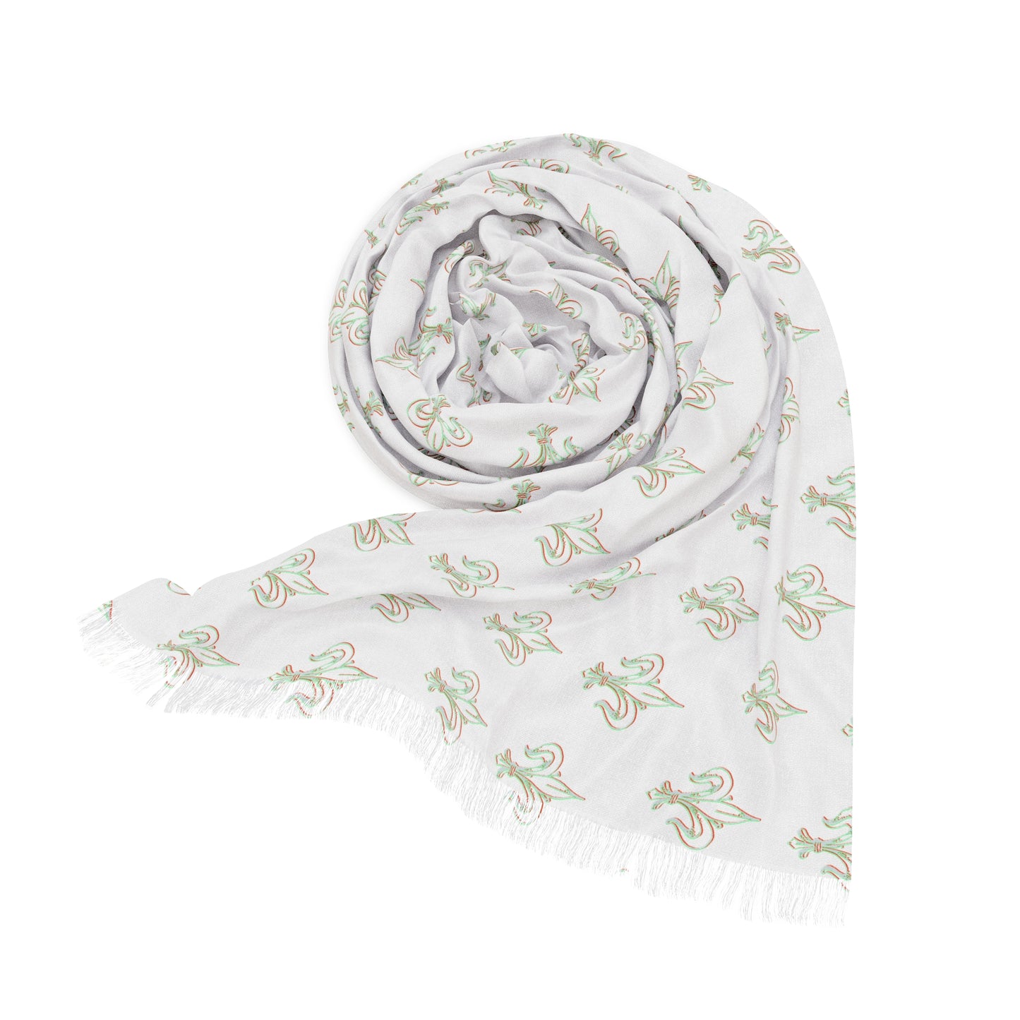Lightweight White Scarf with Subtle Green Floral Print – Soft Summer Wrap