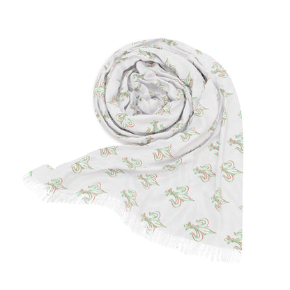 Lightweight White Scarf with Subtle Green Floral Print – Soft Summer Wrap
