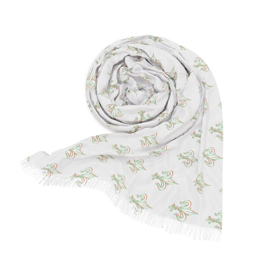 Lightweight White Scarf with Subtle Green Floral Print – Soft Summer Wrap