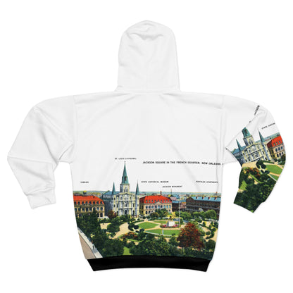 French Quarter New Orleans Zip Hoodie — Vintage Cityscape All-Over Print