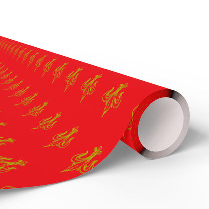 Festive Red & Gold Fluer-de-lis Pattern Holiday Gift Wrapping Paper