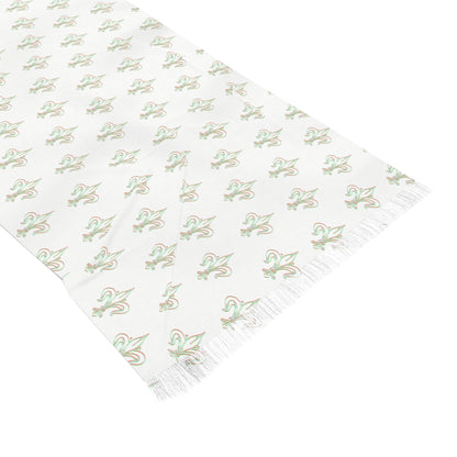 Lightweight White Scarf with Subtle Green Floral Print – Soft Summer Wrap