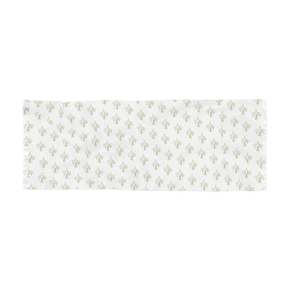 Lightweight White Scarf with Subtle Green Floral Print – Soft Summer Wrap