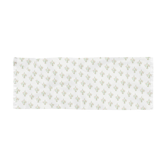 Lightweight White Scarf with Subtle Green Floral Print – Soft Summer Wrap
