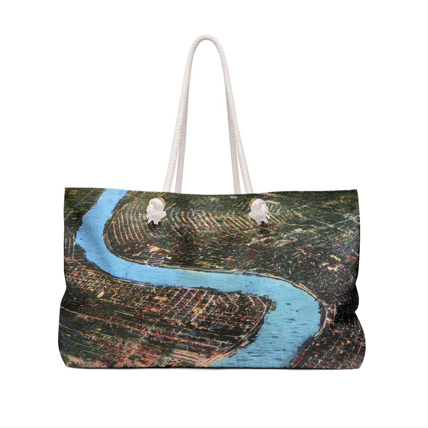 Cityscape Weekender Bag – Vintage Bridge & River Travel Tote