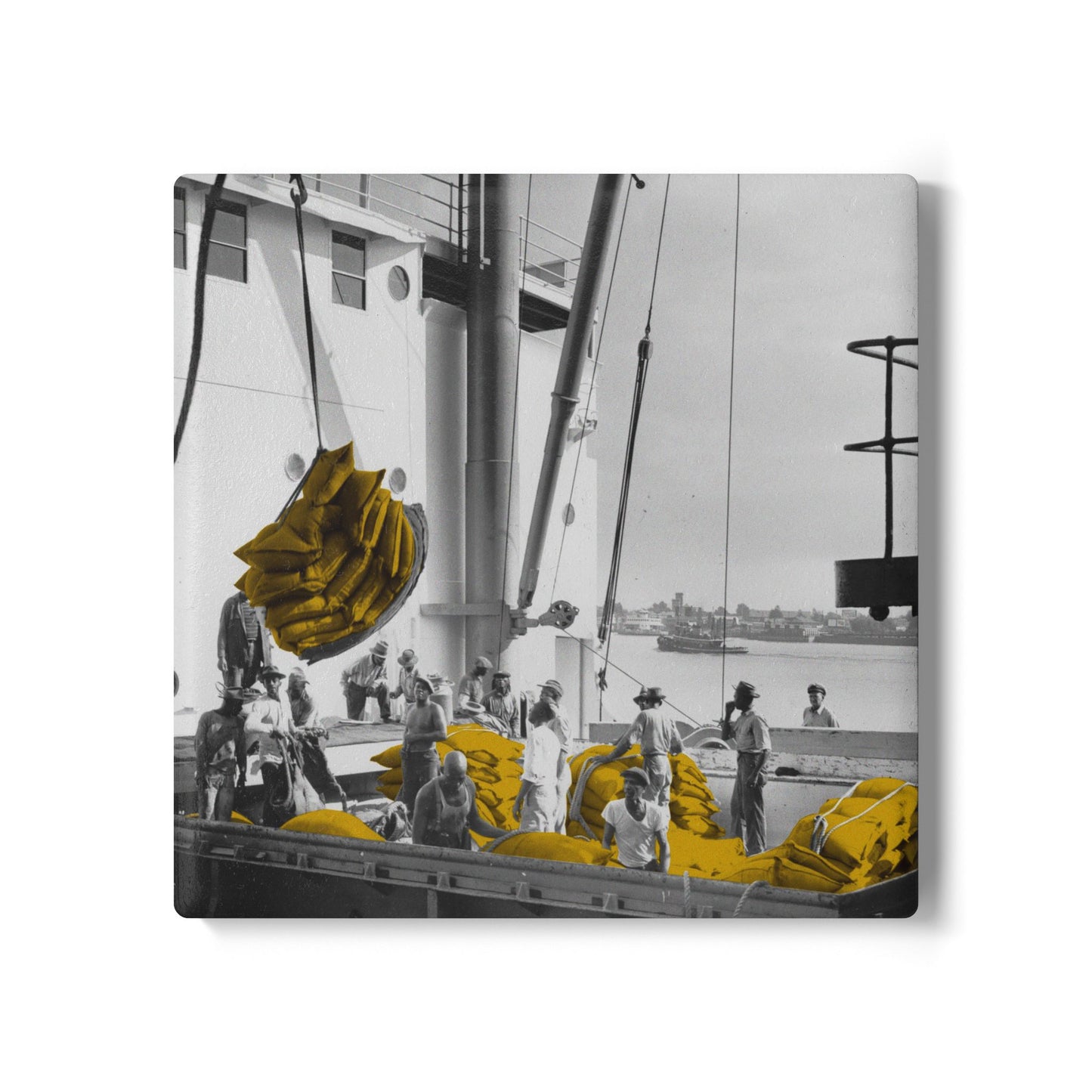 Ceramic Coaster with Vintage Photo - Coffee Shipment, New Orleans, 1953