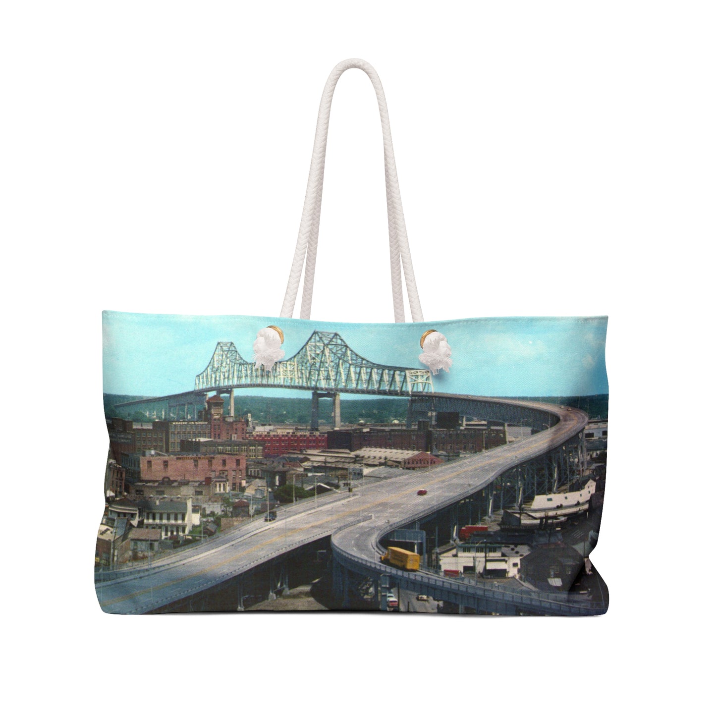 Cityscape Weekender Bag – Vintage Bridge & River Travel Tote