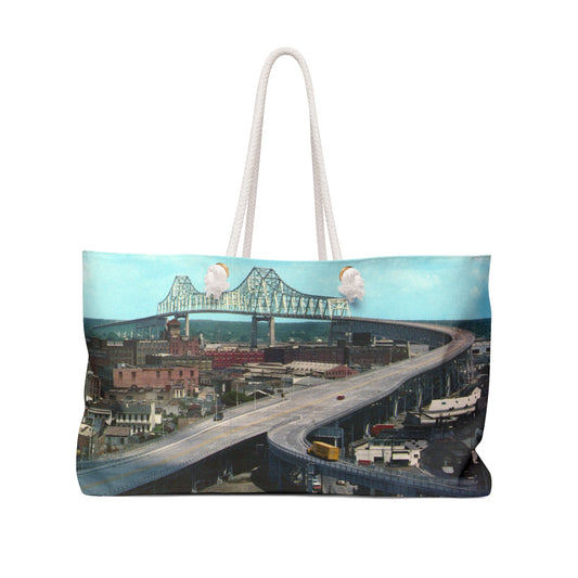 Cityscape Weekender Bag – Vintage Bridge & River Travel Tote