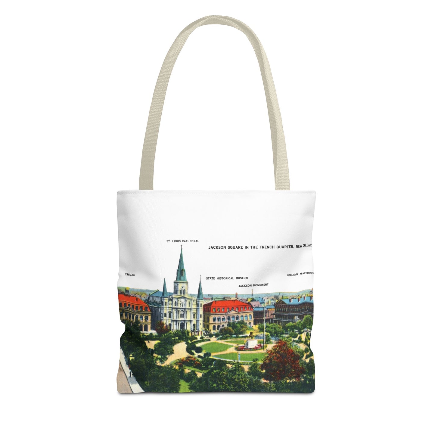 Vintage French Quarter Illustrated Tote Bag — New Orleans Cathedral Scenic Bag