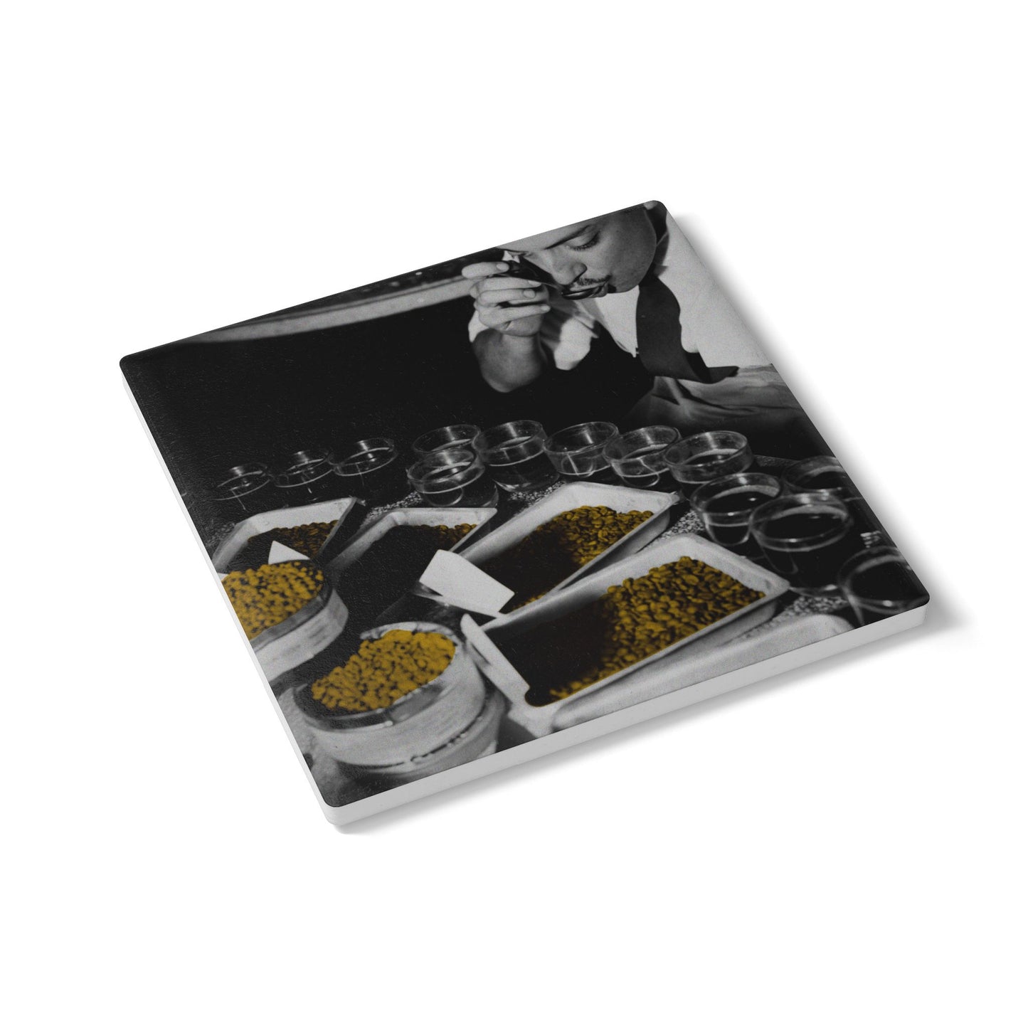 Ceramic Coaster with Vintage Photo - Coffee Sampling