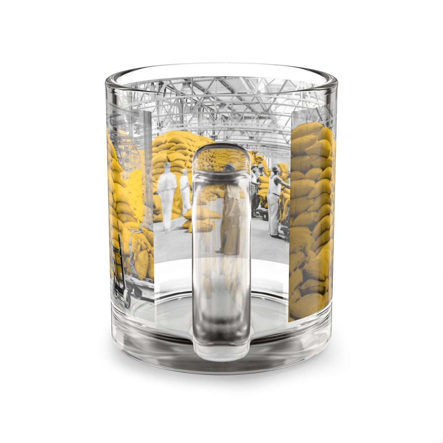Vintage Warehouse Scene 10oz Glass Mug – Yellow Grain Sack Photo