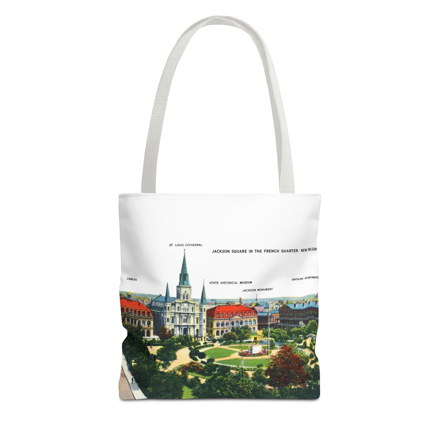 Vintage French Quarter Illustrated Tote Bag — New Orleans Cathedral Scenic Bag