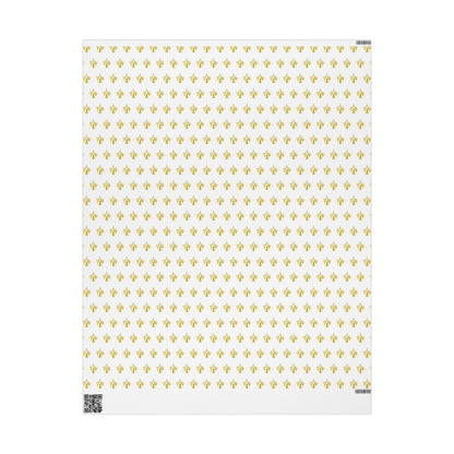 White & Gold Festive Red & Gold Fluer-de-lis Pattern Holiday Gift Wrapping Paper