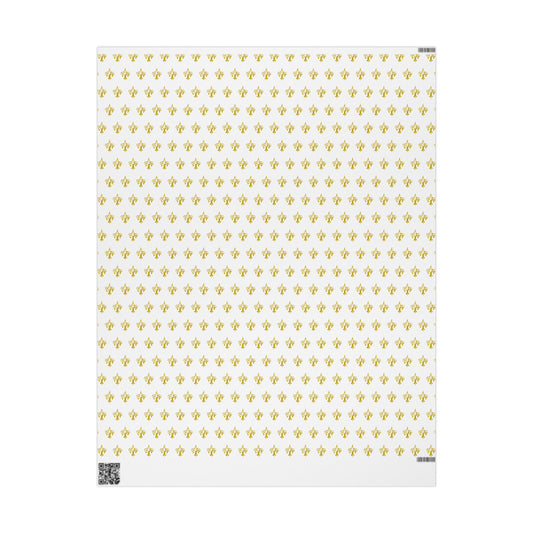 White & Gold Festive Red & Gold Fluer-de-lis Pattern Holiday Gift Wrapping Paper