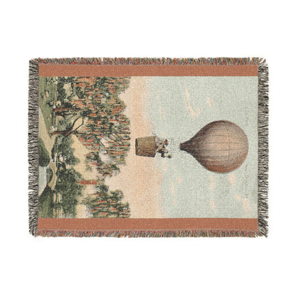 Hot Air Balloon Woven Blanket — Vintage Travel Tapestry Throw