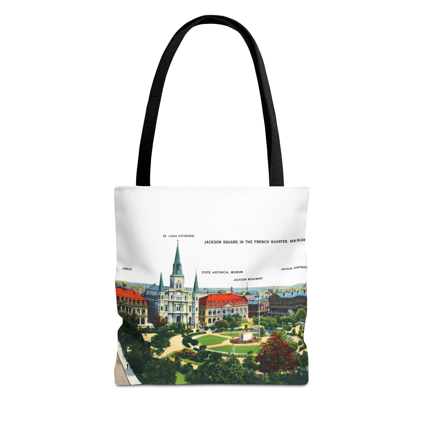 Vintage French Quarter Illustrated Tote Bag — New Orleans Cathedral Scenic Bag
