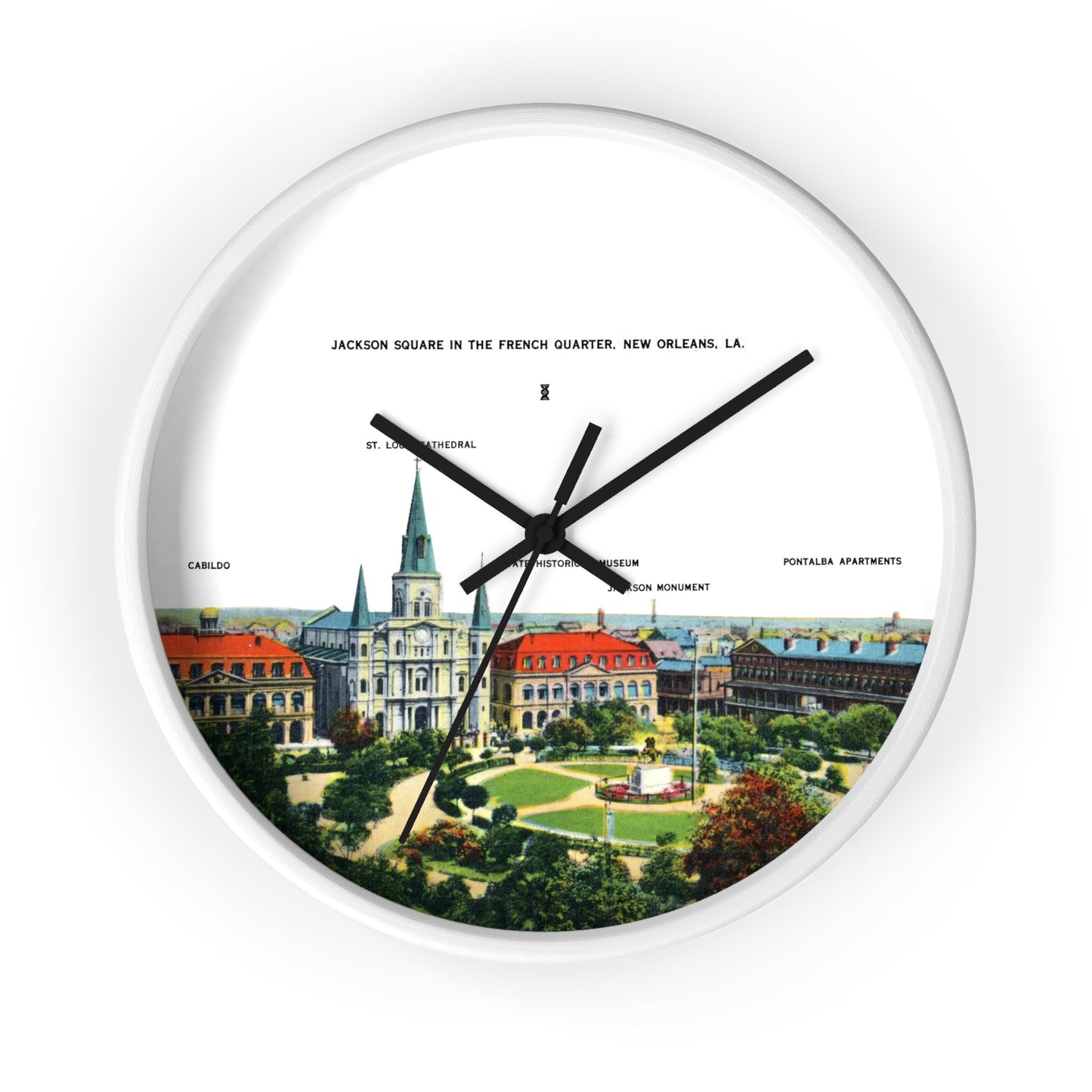 Jackson Square New Orleans Wall Clock — Vintage French Quarter Scenic Clock