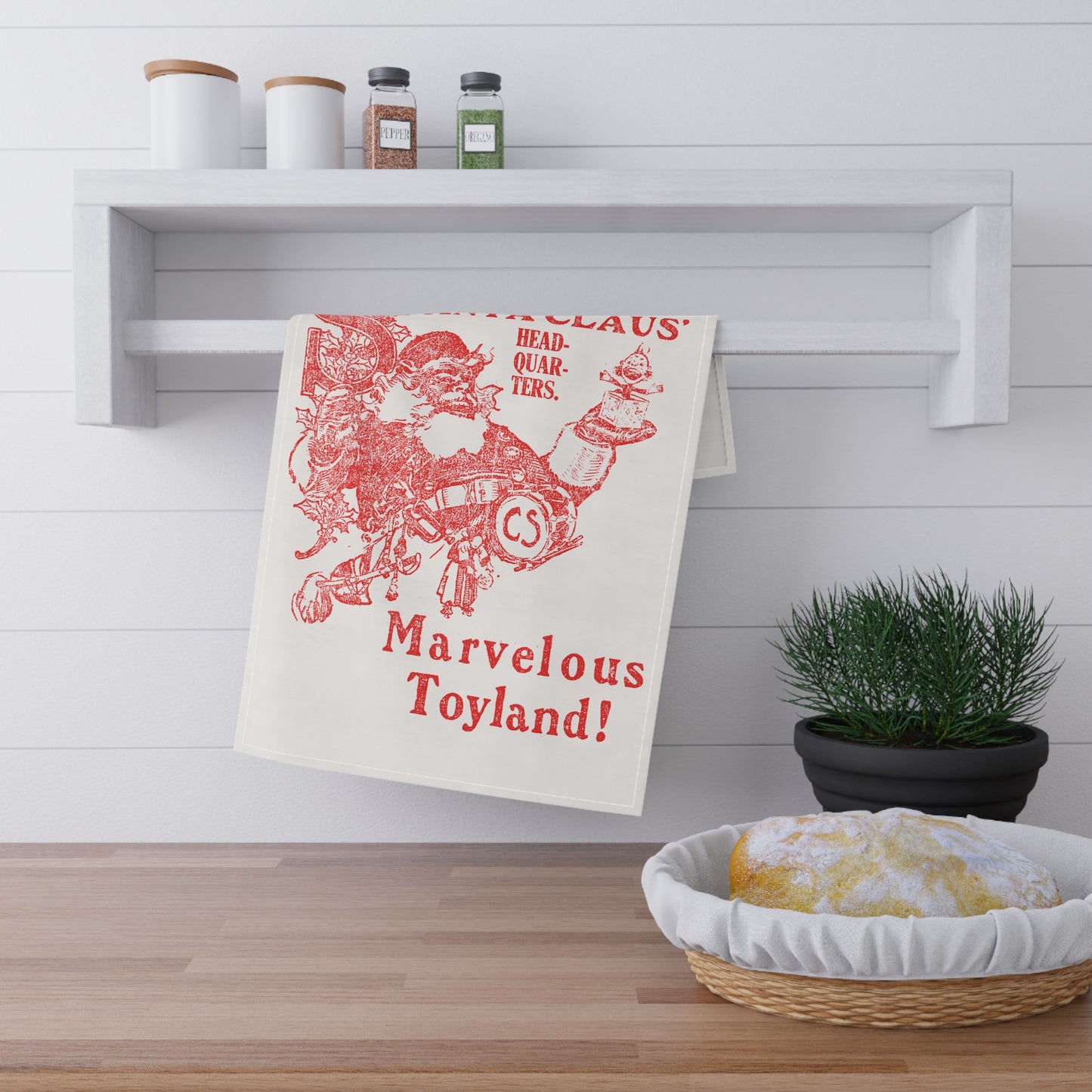 Santa Claus Marvelous Toyland Tea Pot Tea Towel (cotton, poly)