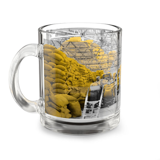 Vintage Warehouse Scene 10oz Glass Mug – Yellow Grain Sack Photo