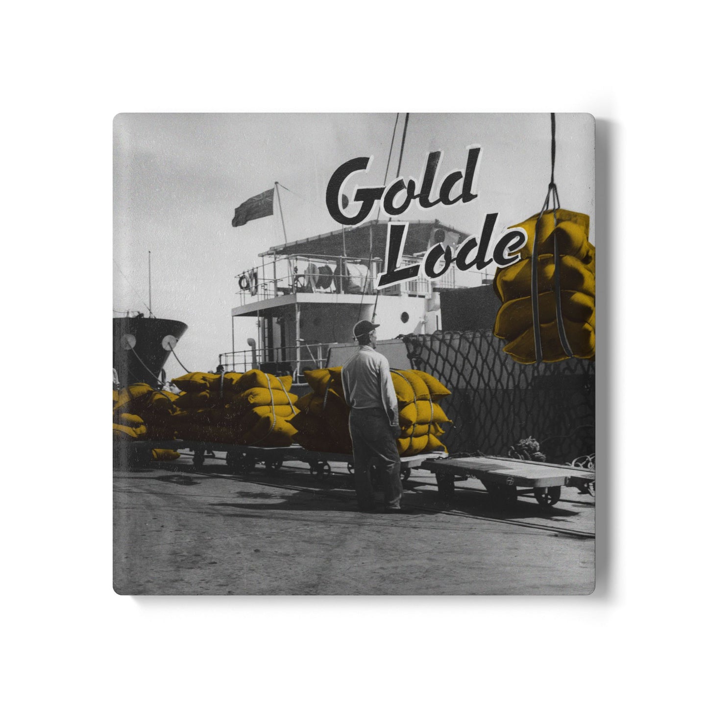 Ceramic Coaster with Vintage Photo - Coffee on the Dock, New Orleans