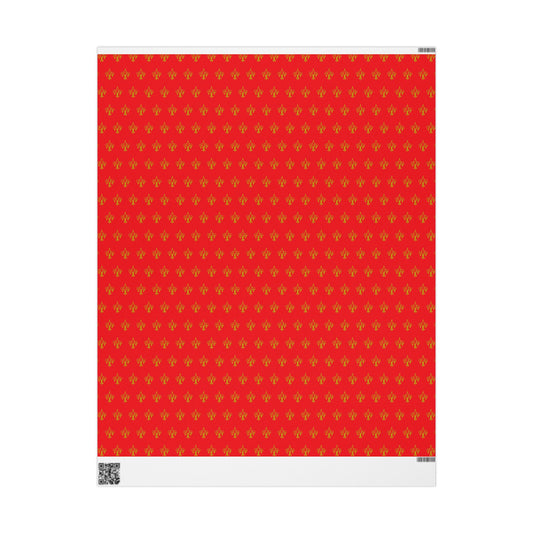 Festive Red & Gold Fluer-de-lis Pattern Holiday Gift Wrapping Paper