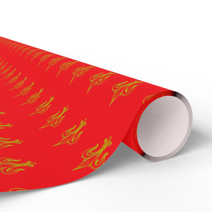 Festive Red & Gold Fluer-de-lis Pattern Holiday Gift Wrapping Paper