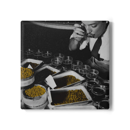 Ceramic Coaster with Vintage Photo - Coffee Sampling